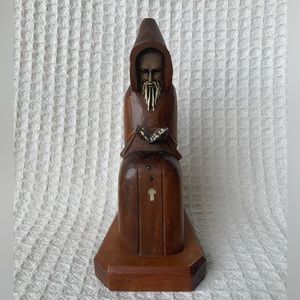 Vintage Carved Wooden Monk, Priest Figure Made in Mexico